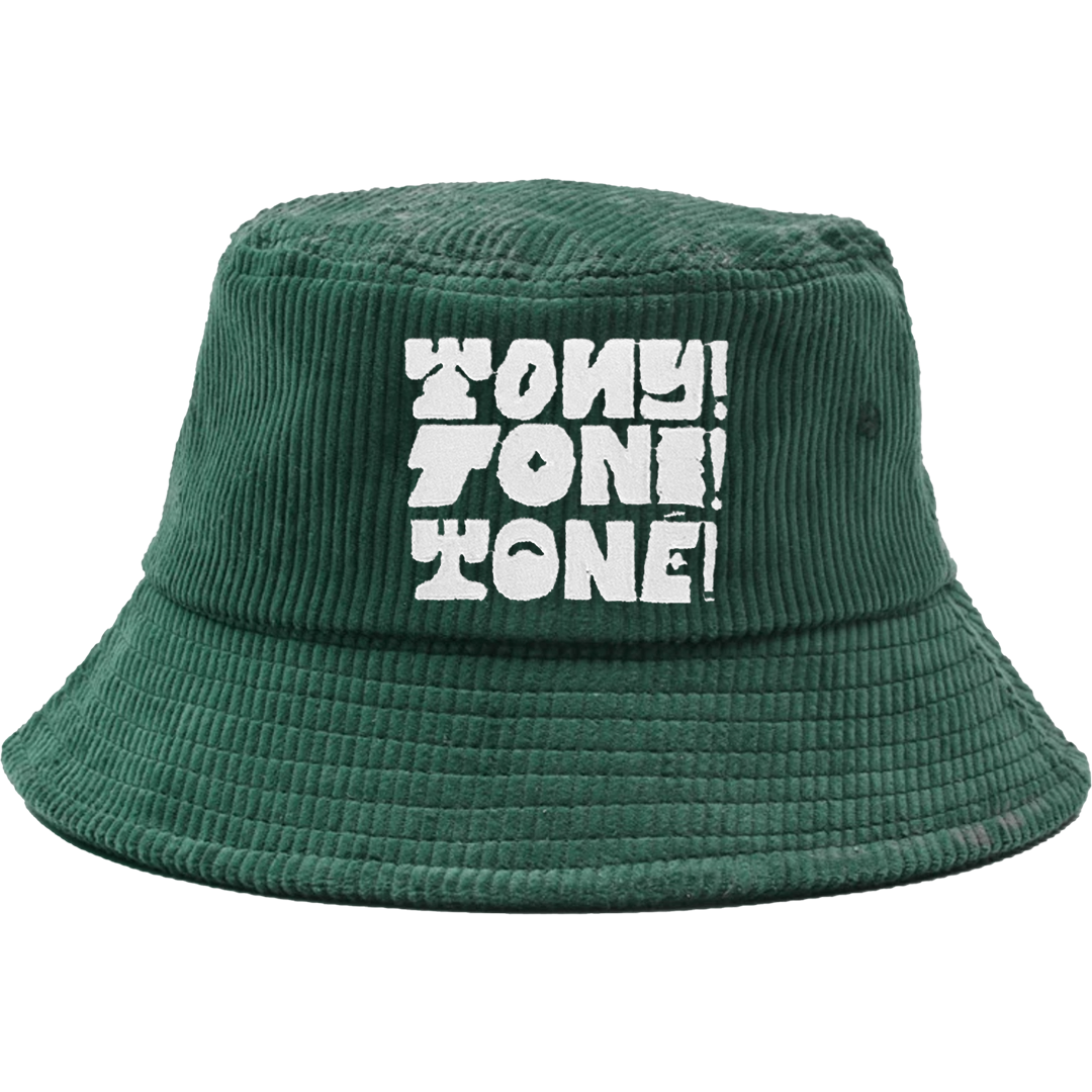 Tony! Toni! Toné! "Stacked Logo" Bucket Hat in Green Corduroy
